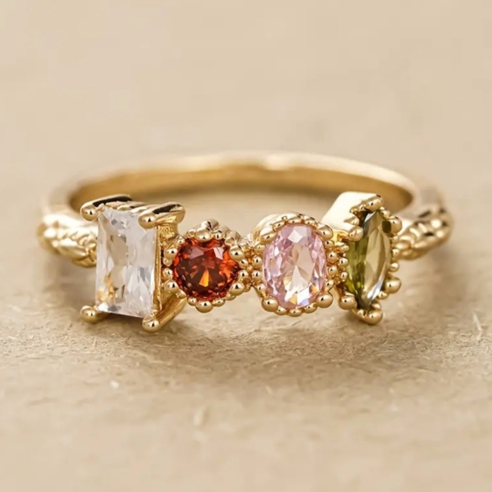 Gold Plated Geometric Boho Gemstone Ring